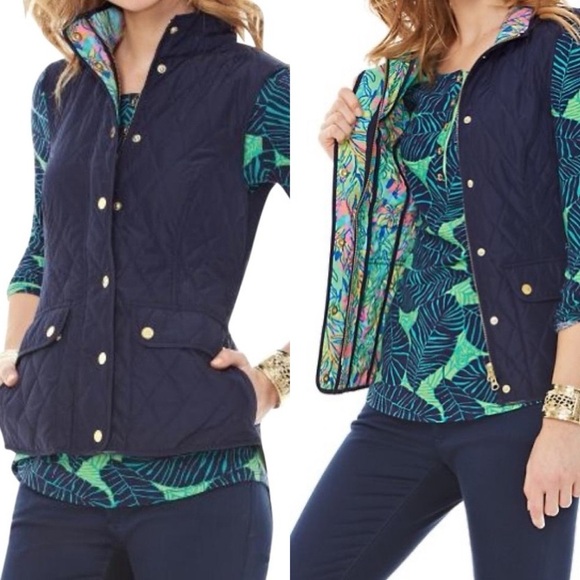Lily Pulitzer Puffer Navy Spring Vest - Picture 1 of 8